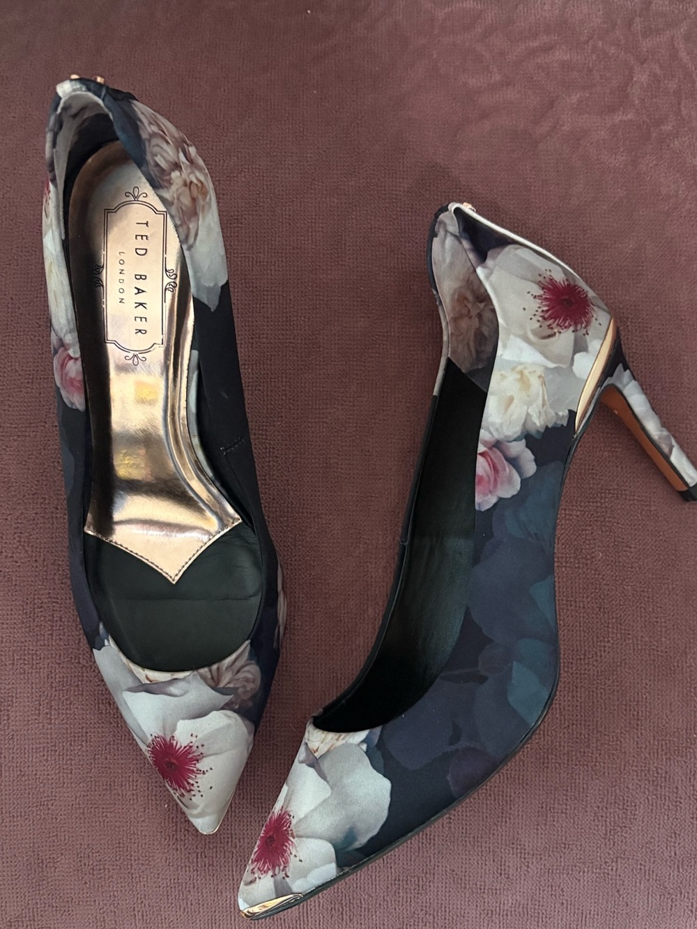 Ted Baker Navy Floral Pointed-Toe Pumps